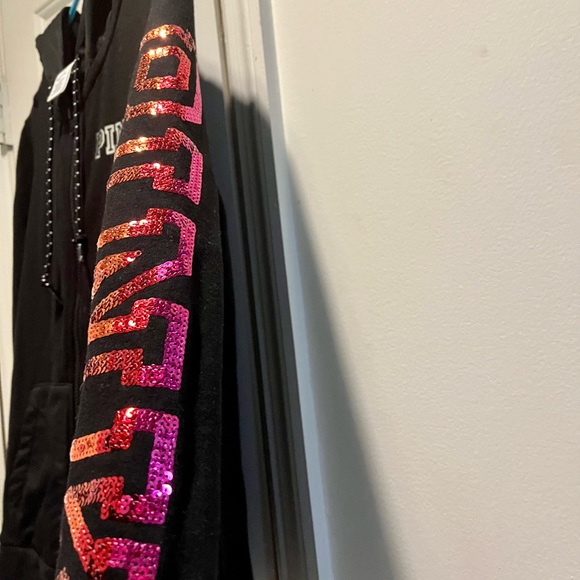 Pink VS sweatshirt with holographic glittery sequins and hoodie - Picture 10 of 16